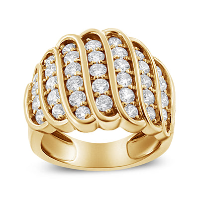 Bague en Argent Sterling Plaqué Or Jaune 14K avec Diamants à Plusieurs Rangées