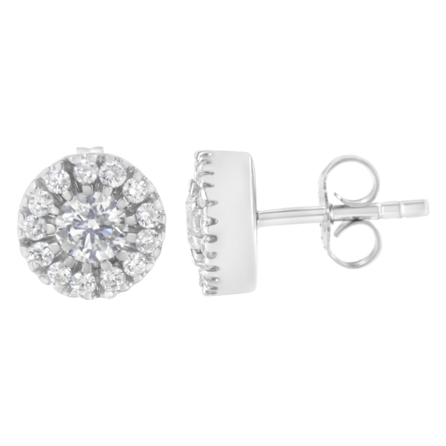 Boucles d'oreilles en or blanc 14k avec halo de diamants