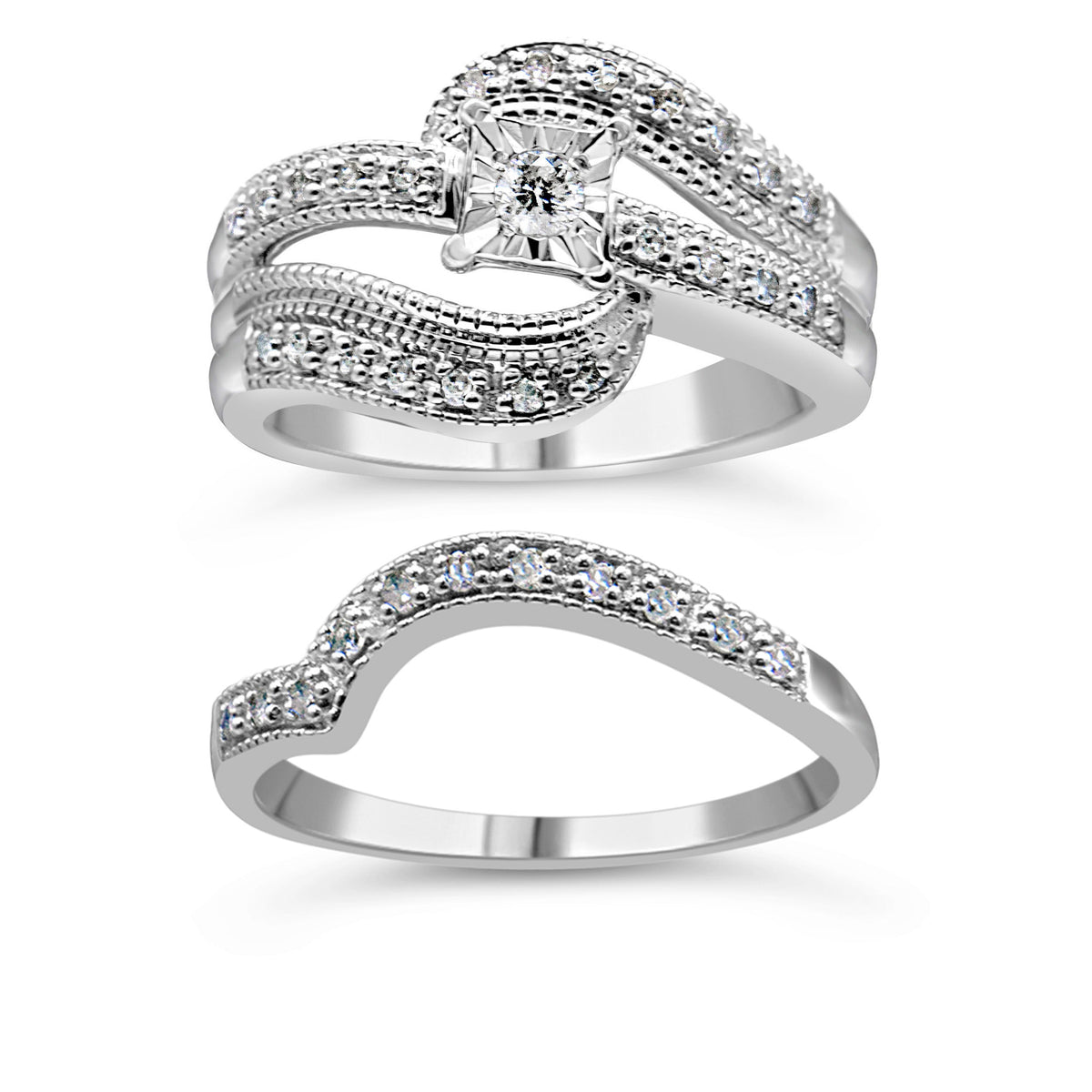 Bague de fiançailles en diamant croisé en argent sterling .925 - Taille 7