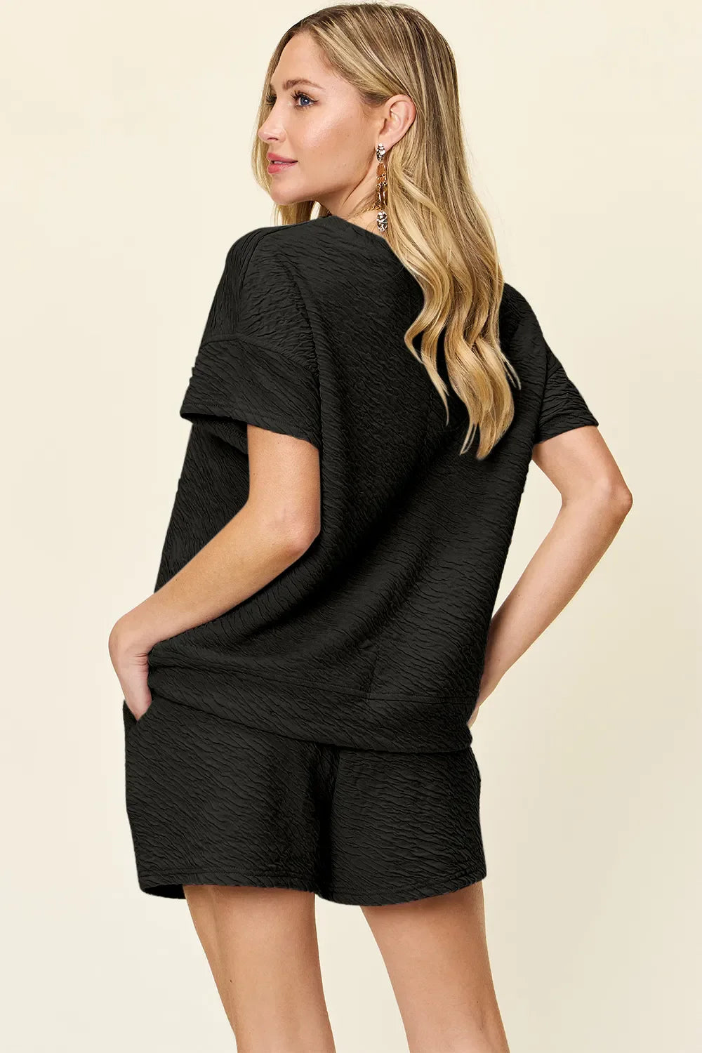 Double Take Full Size Texture T-Shirt and Shorts Set