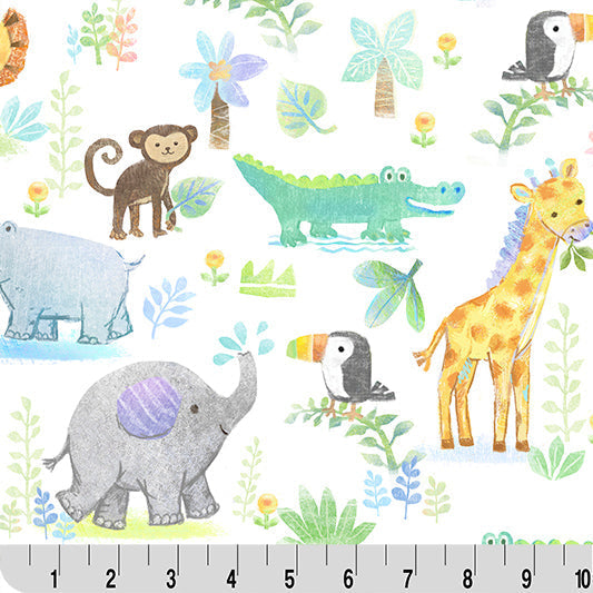 Digital Cuddle Multi Jungle Joy Fabric - Soft Plush Minky