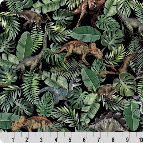 Tela Digital Cuddle Negra Jurassic King - 58" a 60" por Yarda