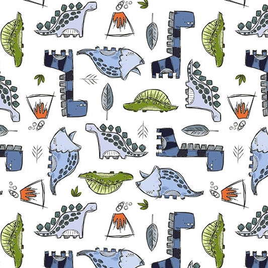 Tissu Digital Cuddle Snow Jurassic - 58" à 60" par yard