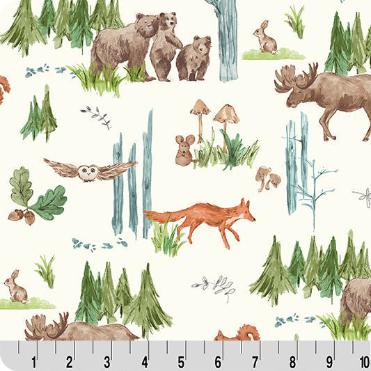 Digital Cuddle Natural Lil Pine Pals Fabric - 58"/60" per Yard