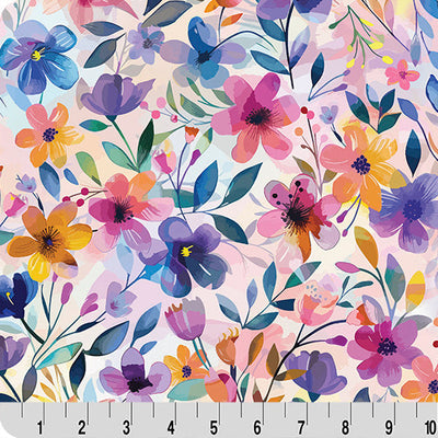 Tela Digital Cuddle Multi Painted Petals - 58" de ancho