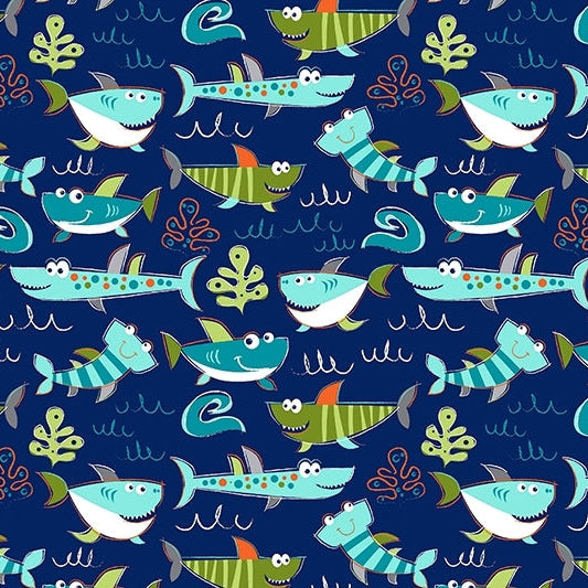 Tissu Digital Cuddle Sea Sharkies - 58" - 60" par Yard
