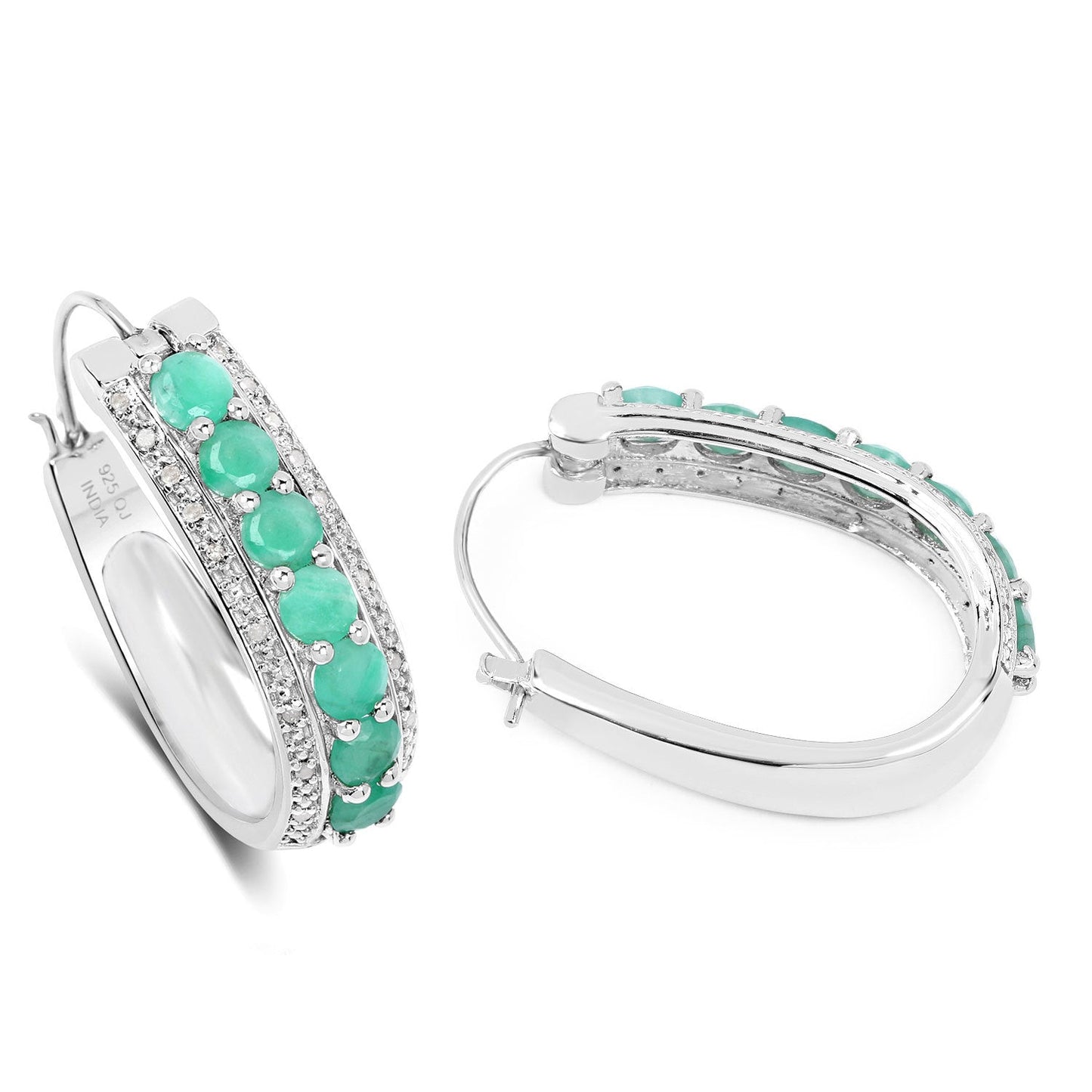3.42 Carat Genuine Emerald and Diamond Sterling Silver Earrings
