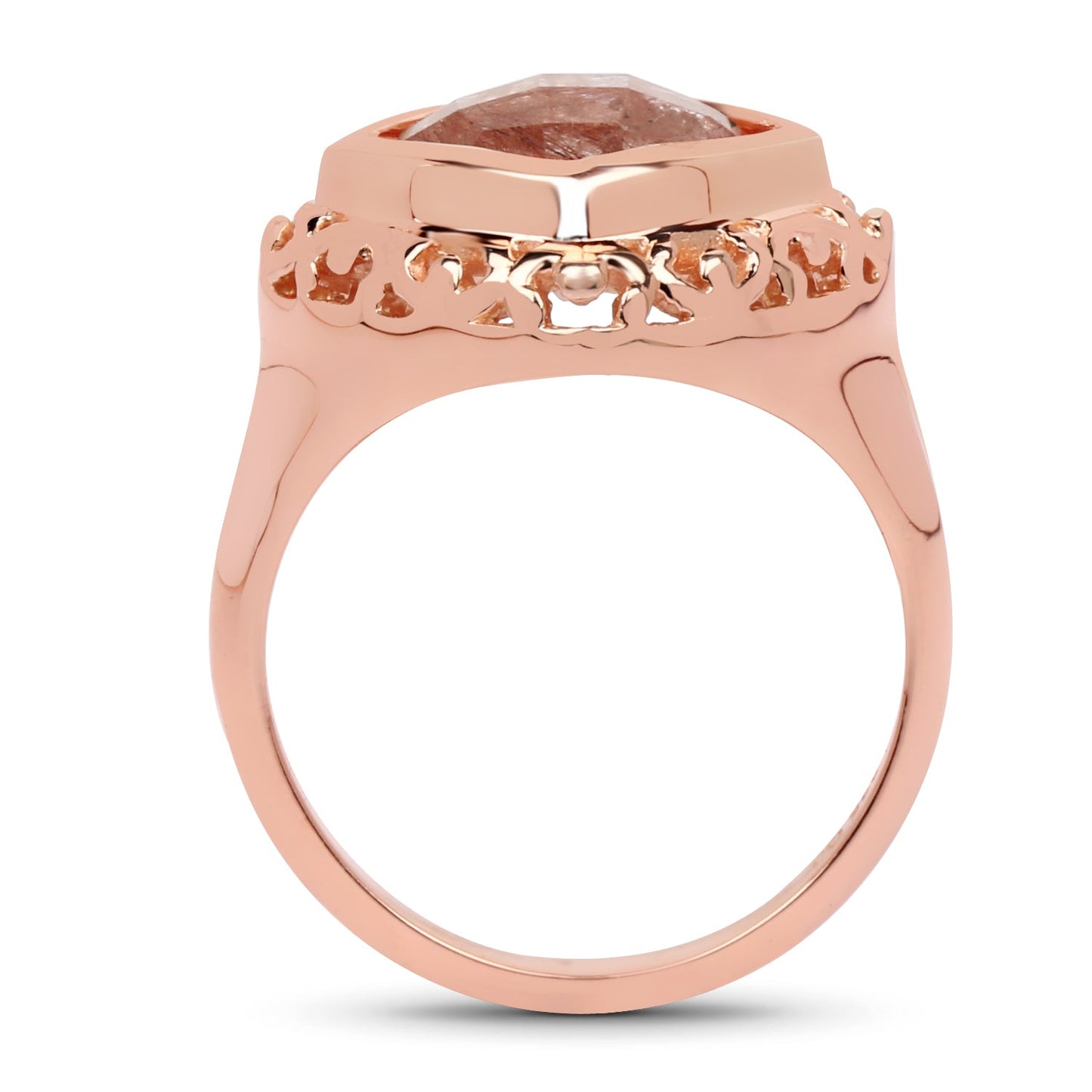 Anillo de Rutile Rosa de 3.25 Quilates Baño de Oro Rosa de 14K