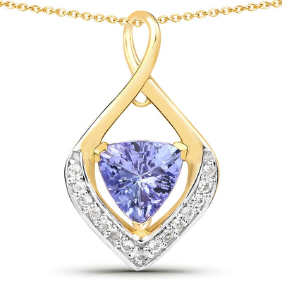 0.96 Carat Genuine Tanzanite and White Topaz Pendant in Sterling Silver