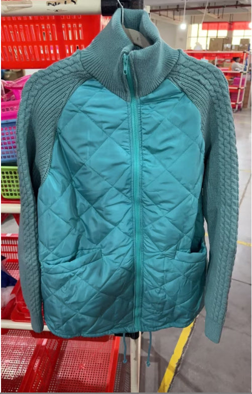 Chaqueta de algodón con cuello alzado para mujer con bolsillos de invierno