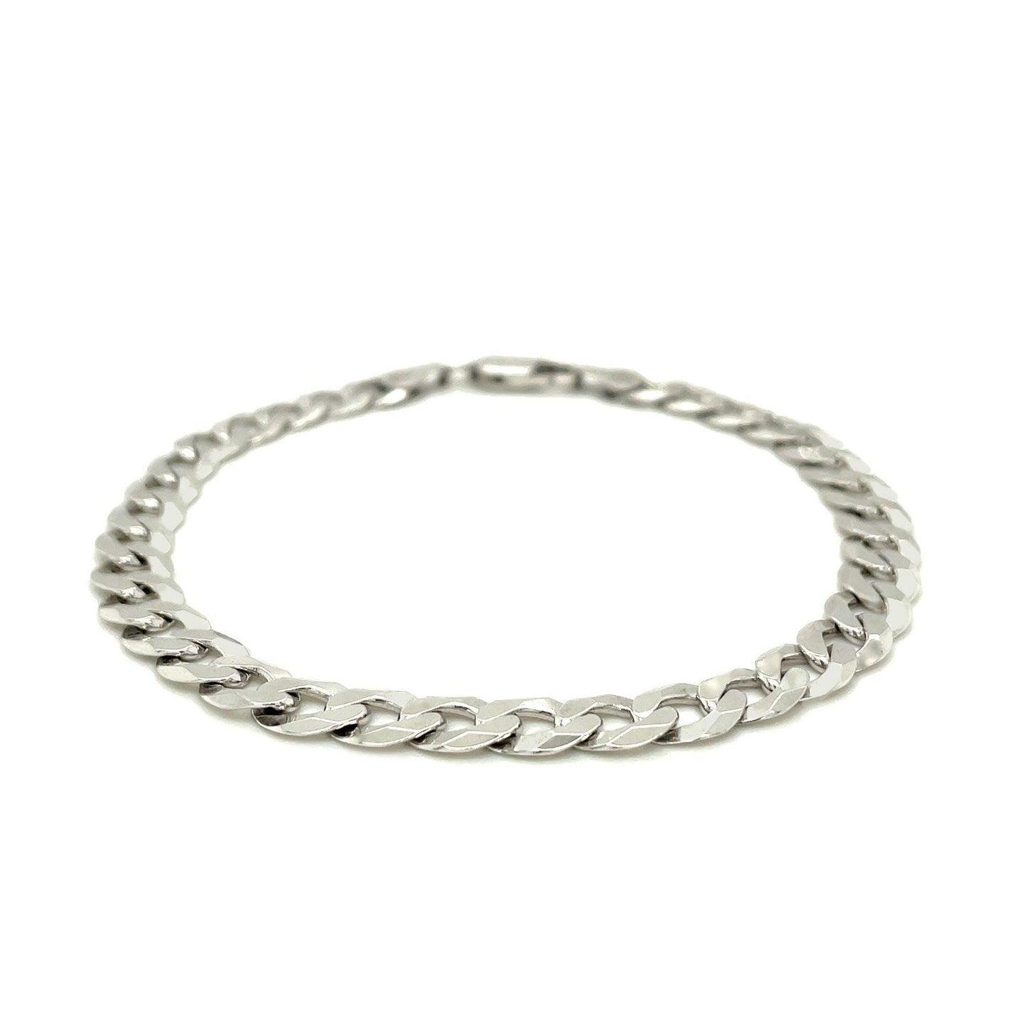 Rhodium Plated Sterling Silver Curb Style Bracelet
