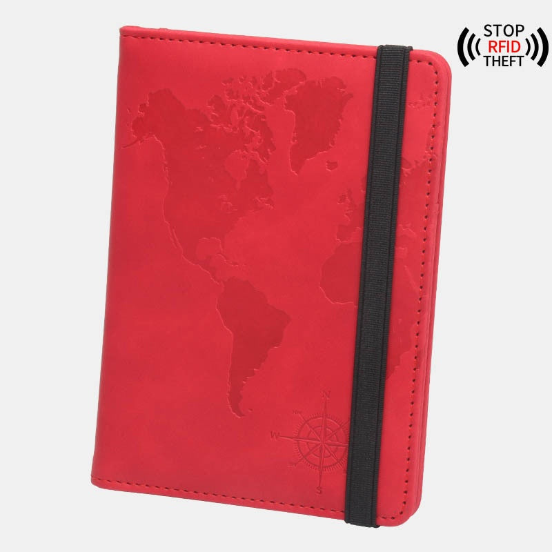 World Map Passport Case with Anti-Magnetic Features