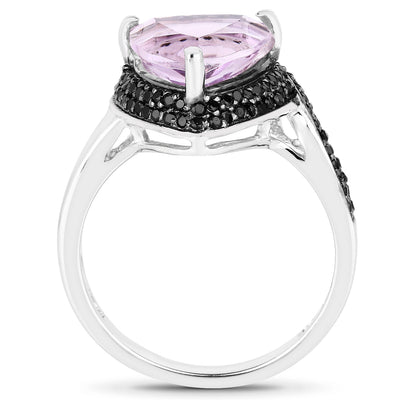 Anillo de Plata Esterlina con Amatista Rosa de 3.53 Quilates y Espinela Negra