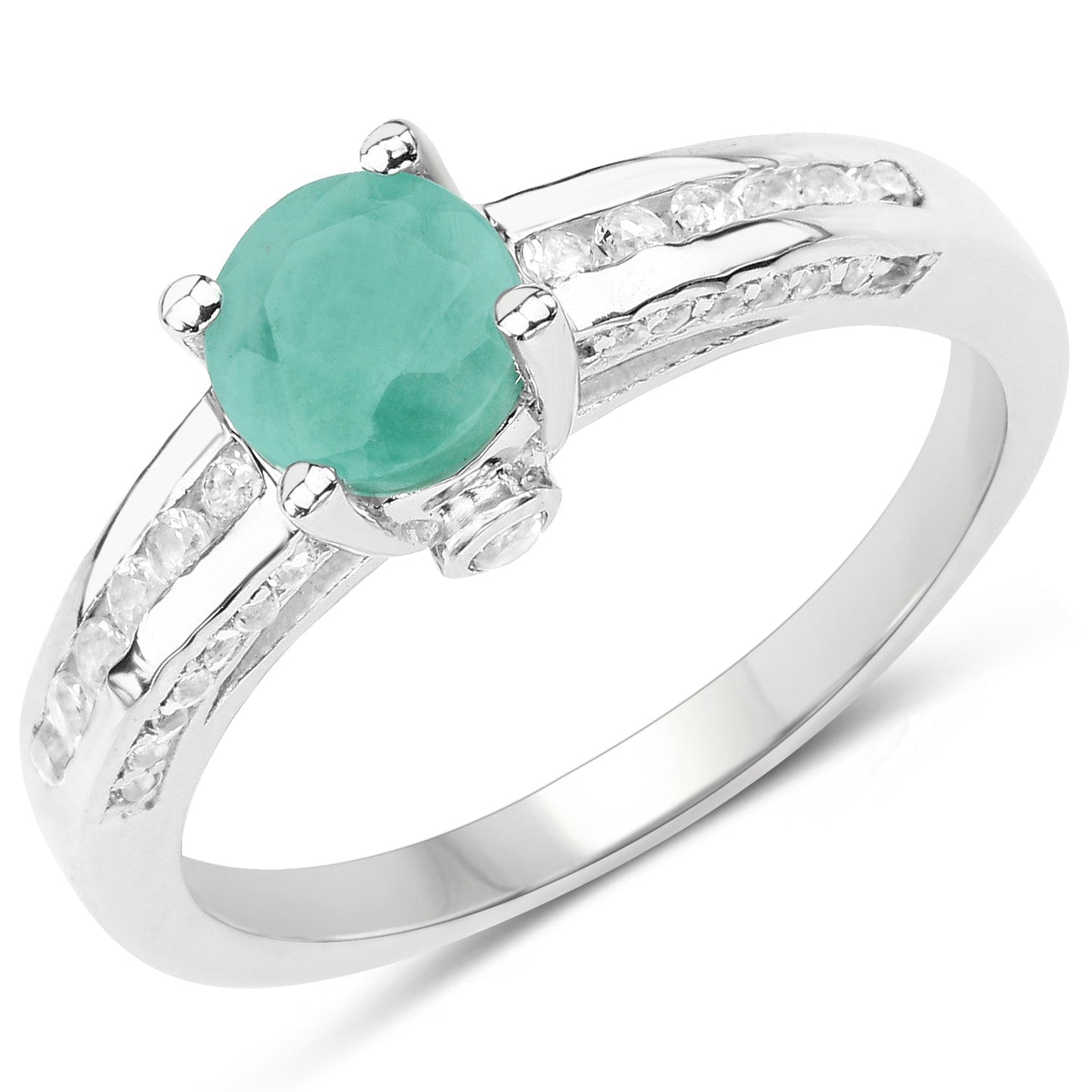 1.22 Carat Emerald and White Topaz Sterling Silver Engagement Ring
