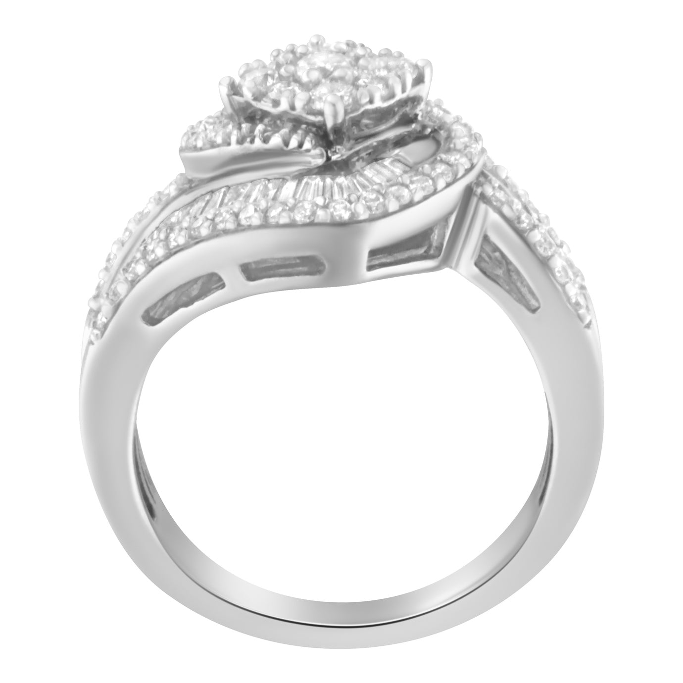 Bague cocktail en diamant floral en or blanc 14K