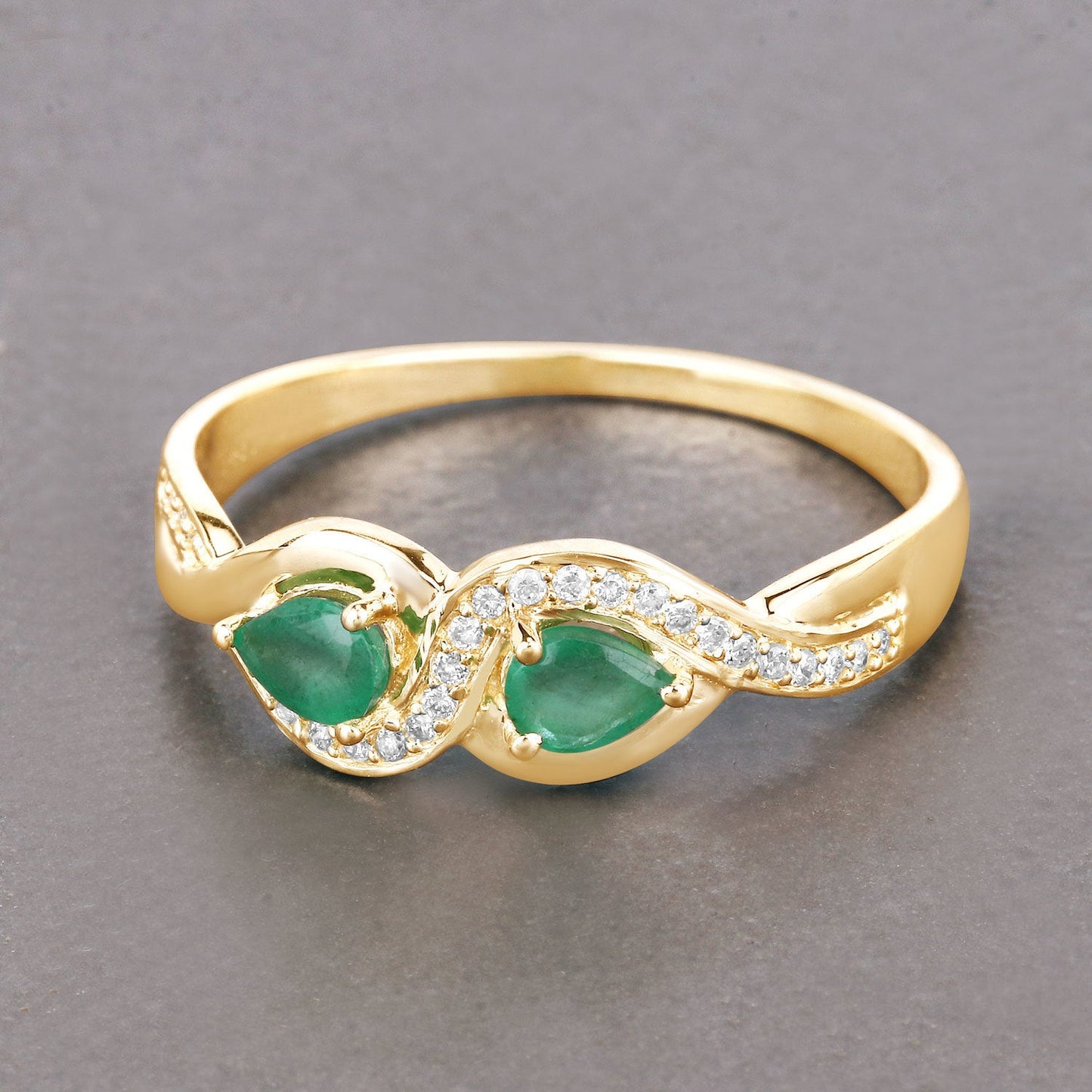 0.35 Carat Zambian Emerald and Diamond 14K Yellow Gold Ring