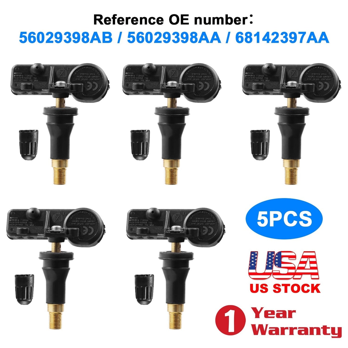 5PCS TPMS Tire Pressure Sensors for Jeep Chrysler Dodge Ram