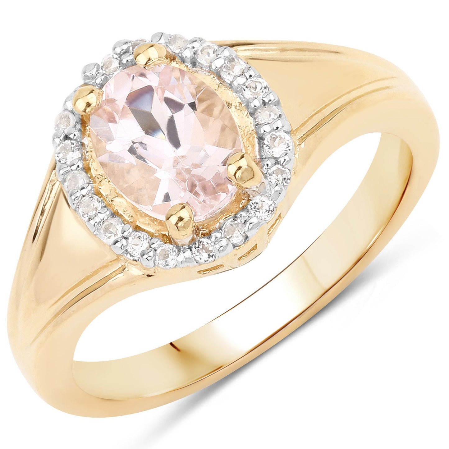 1.30 Carat Morganite & White Topaz Halo Ring in Sterling Silver