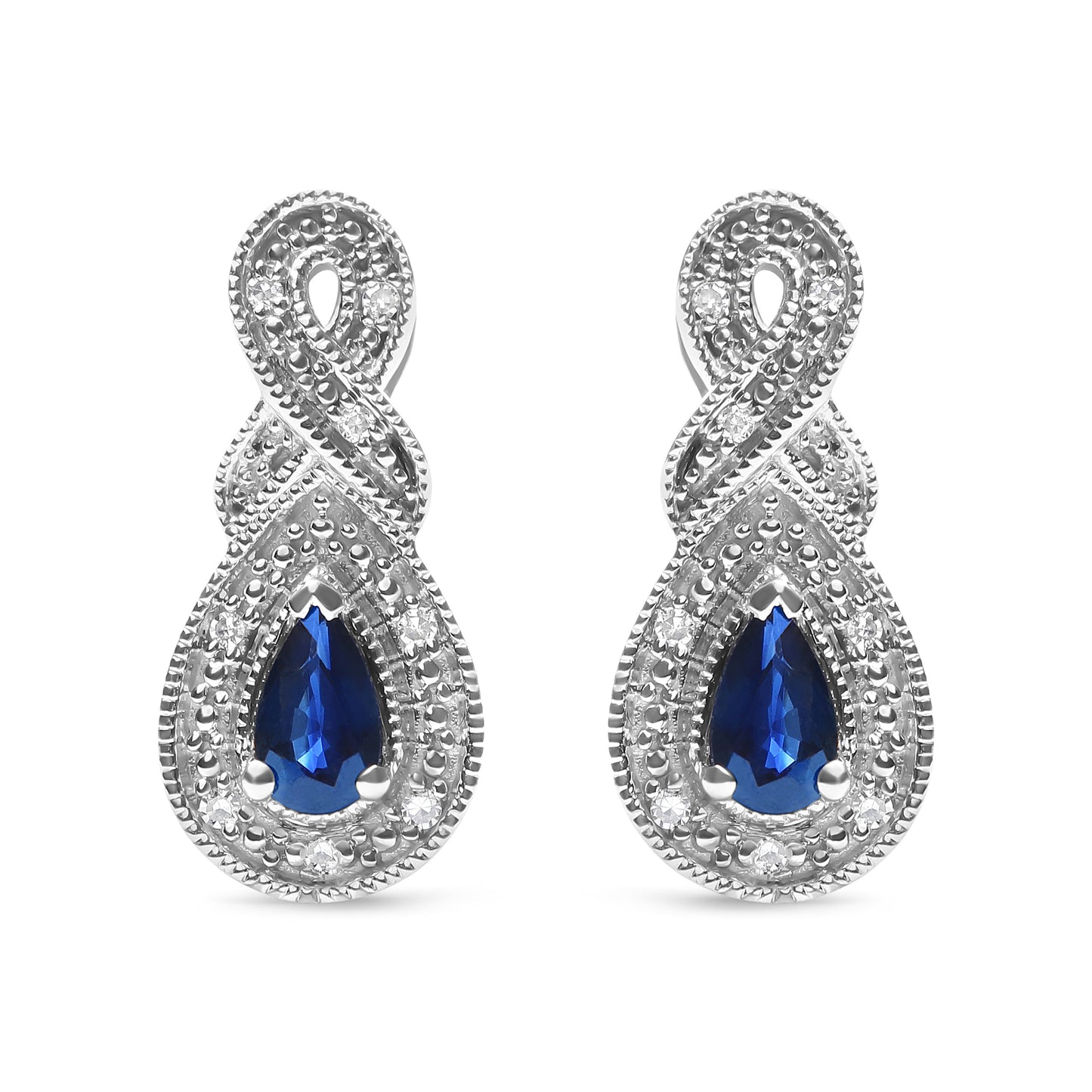 .925 Sterling Silver Pear Sapphire & Diamond Accent Infinity Drop Earrings