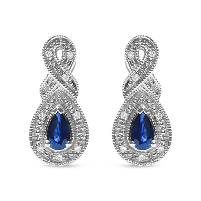 Pendientes de gota Infinity con zafiro pera y acentos de diamante en plata esterlina .925