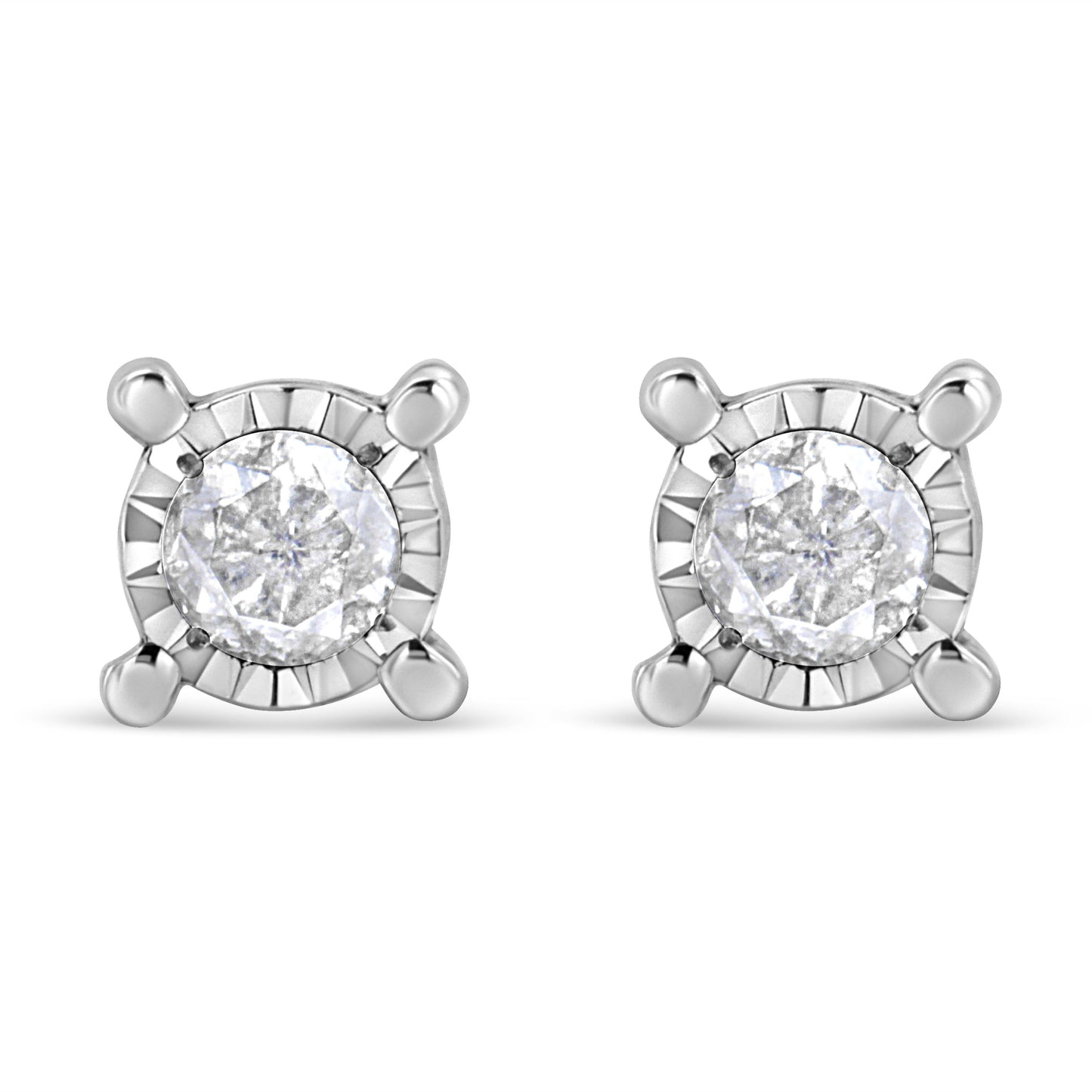 .925 Sterling Silver Round Brilliant-Cut Diamond Stud Earrings
