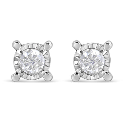 Pendientes de diamantes de corte brillante redondo en plata esterlina .925