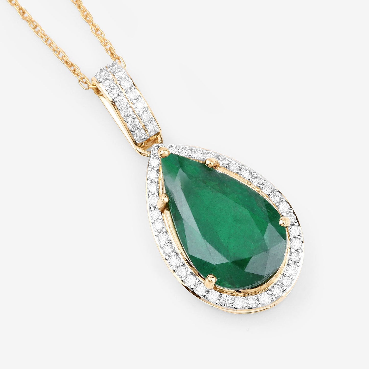IGI Certified 3.22 Carat Zambian Emerald & Diamond 14K Gold Pendant