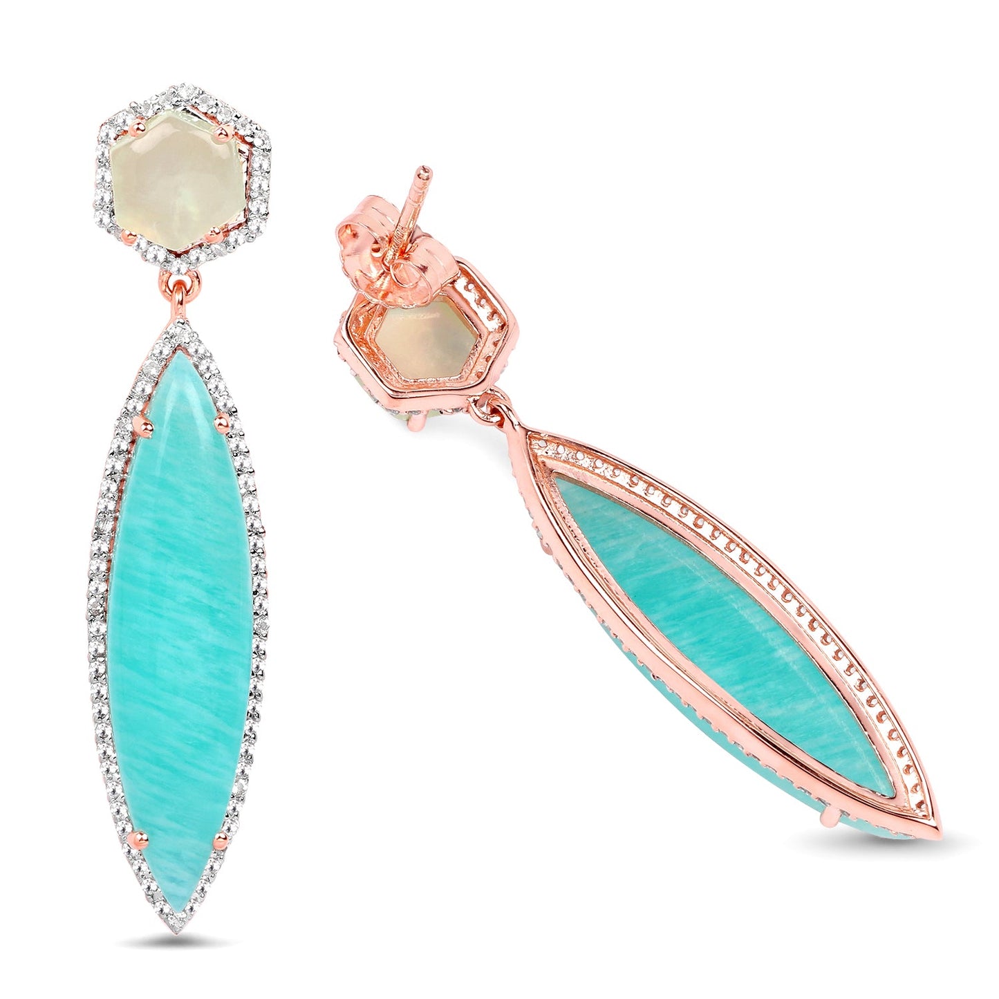 Boucles d'oreilles pendantes en or rose 14K plaqué Amazonite et Préhnite