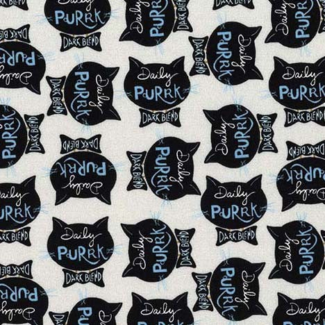 Tela de Algodón Gray Daily Purrk Purrsuit of Coffeeness