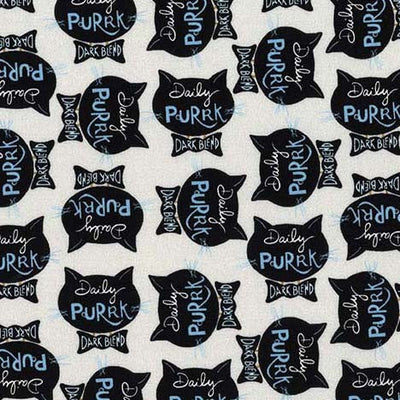 Tela de Algodón Gray Daily Purrk Purrsuit of Coffeeness