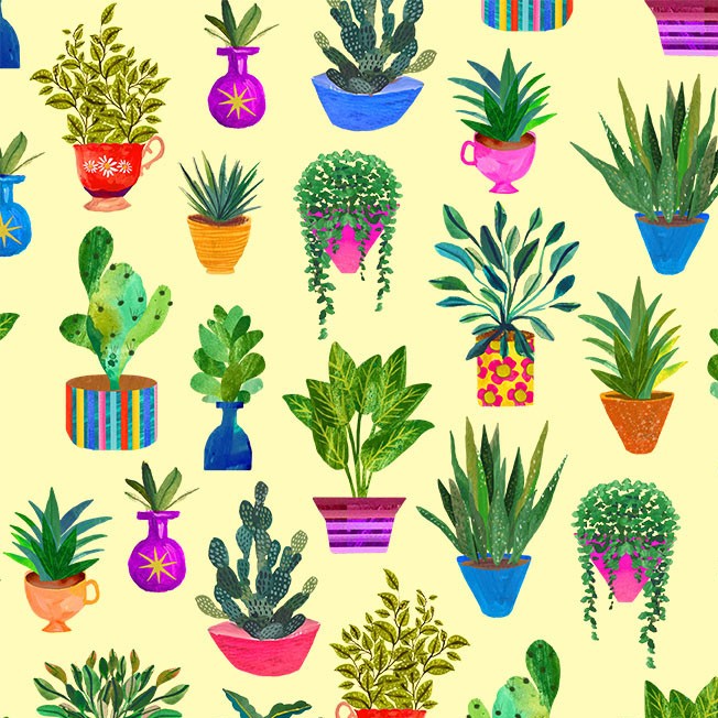 Yellow Houseplants Books are Magic Cotton Fabric - 44"/45" Per Yard