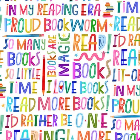 Tissu en coton White Books are Magic - 44"/45" par yard