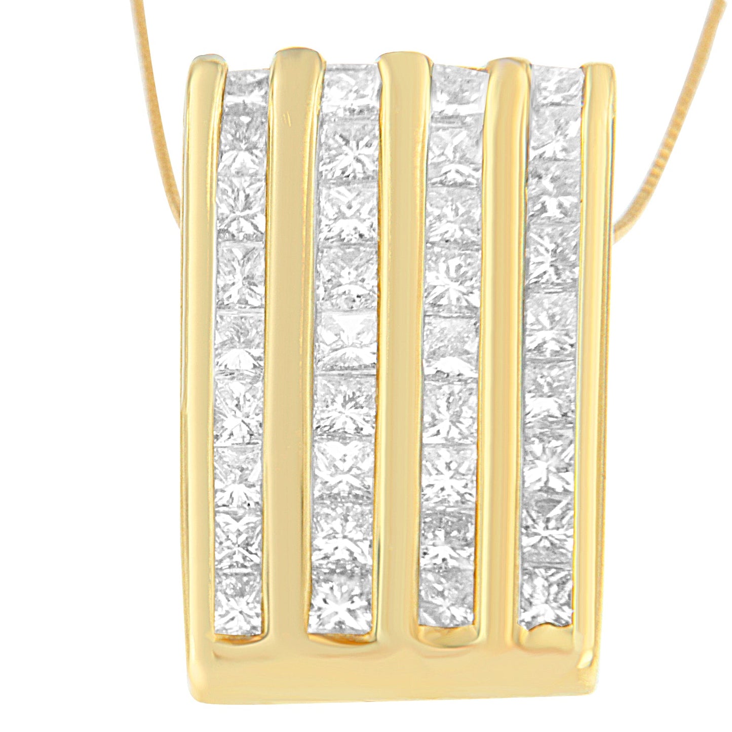 Collar de Colgante de Bloque de Diamante de Corte Princesa de Oro Amarillo de 14K