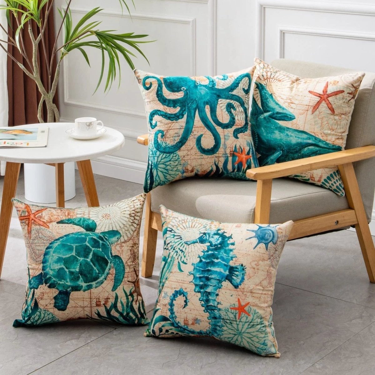 Housses de coussin imprimées Tortue de mer Mandotos pour une décoration intérieure élégante