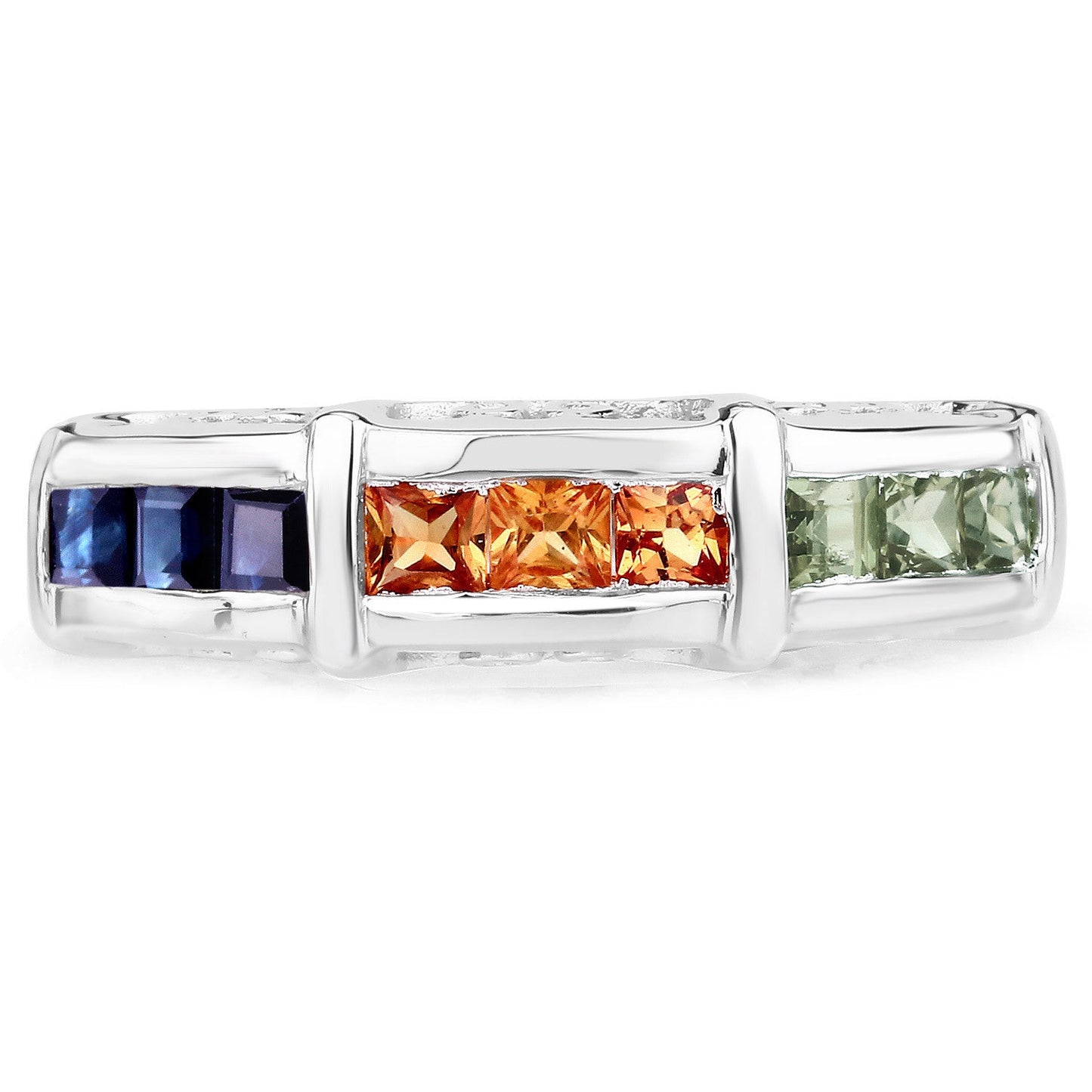 Bague de fiançailles en argent sterling .925 avec saphirs multicolores de 1,08 carat