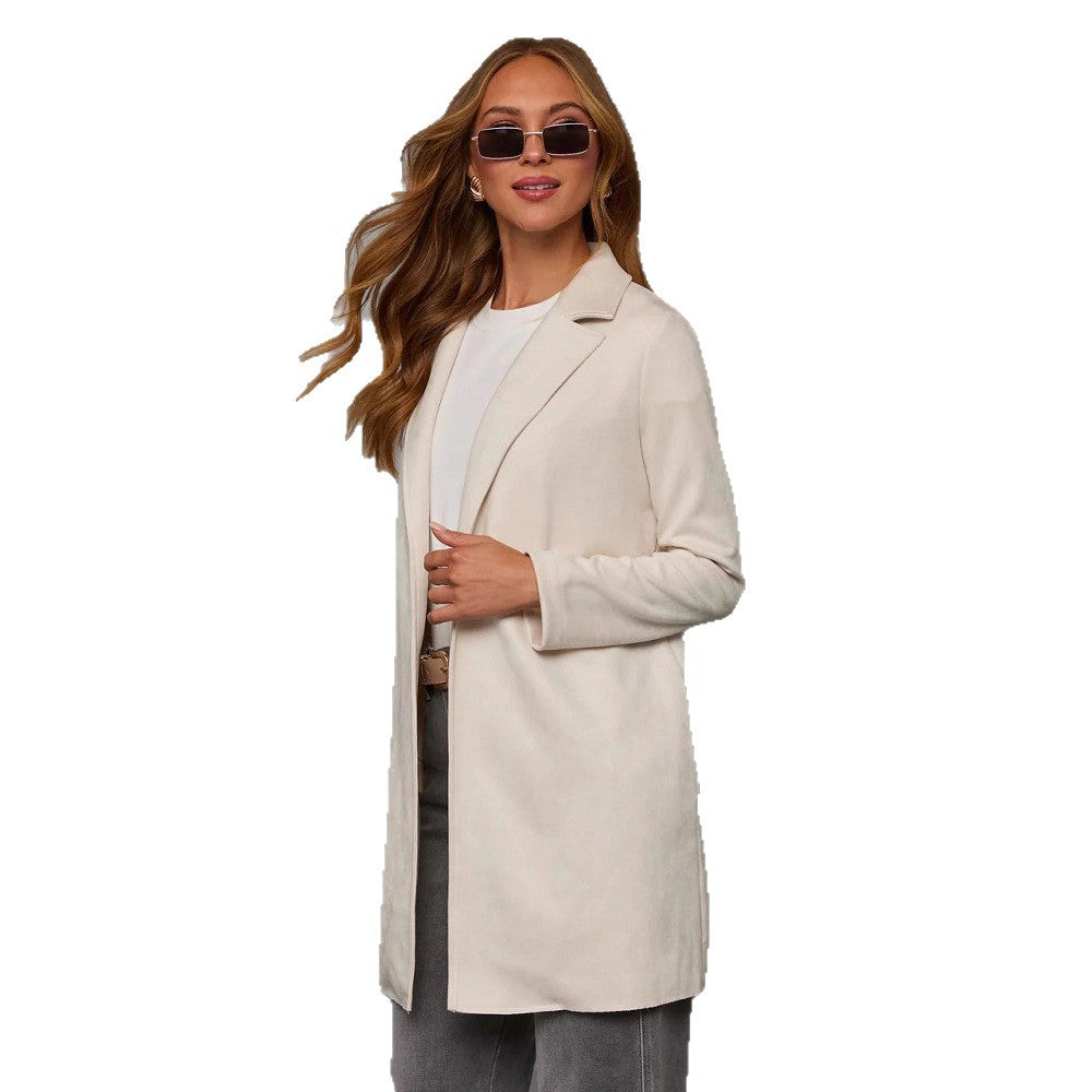 Elegant Women's Solid-Color Coat with Pockets