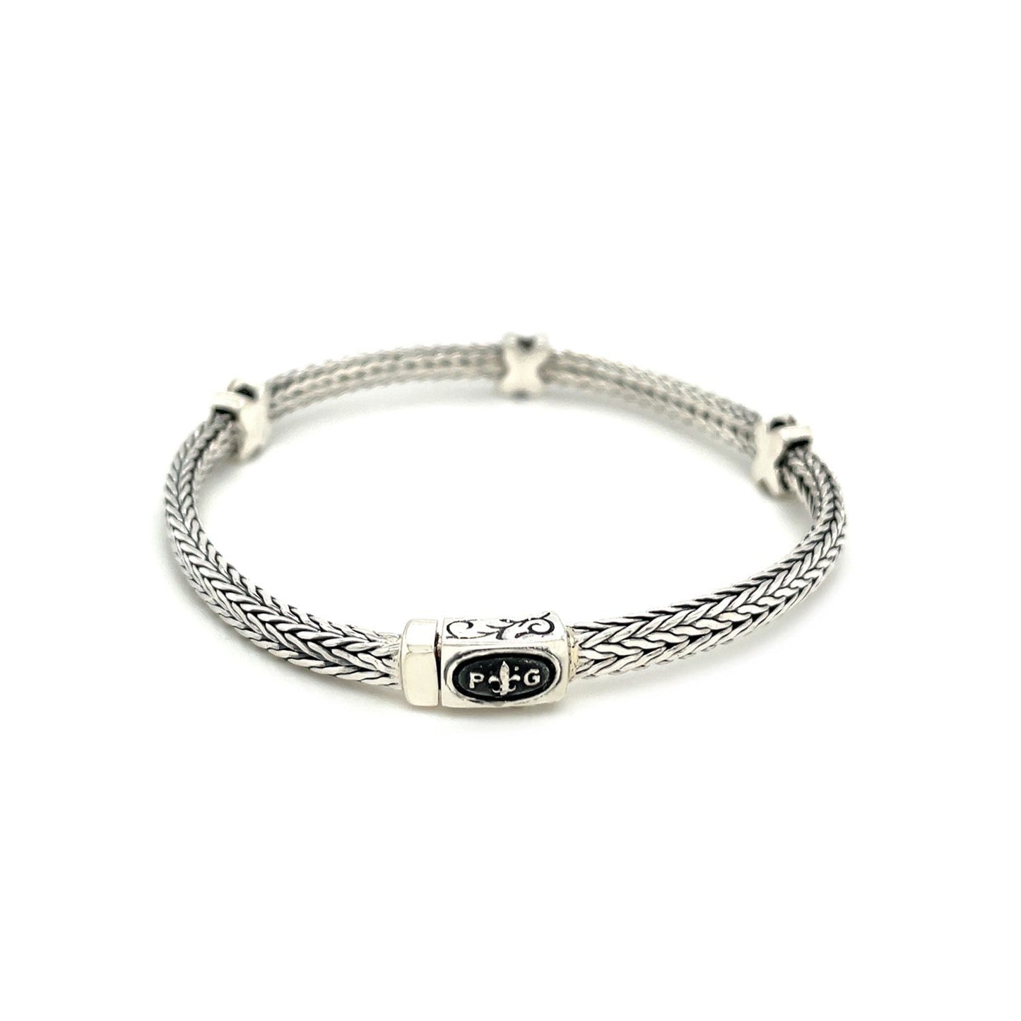 Bracelet en corde tissée avec accents de saphir noir en argent sterling