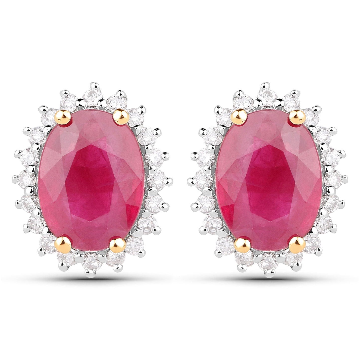 Pendientes de Rubí y Diamante Genuine de 3.14 Quilates en Oro Amarillo de 14K