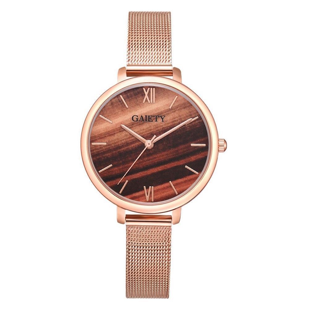 Montre Quartz Casual Femme en Or Rose avec Bracelet en Maille