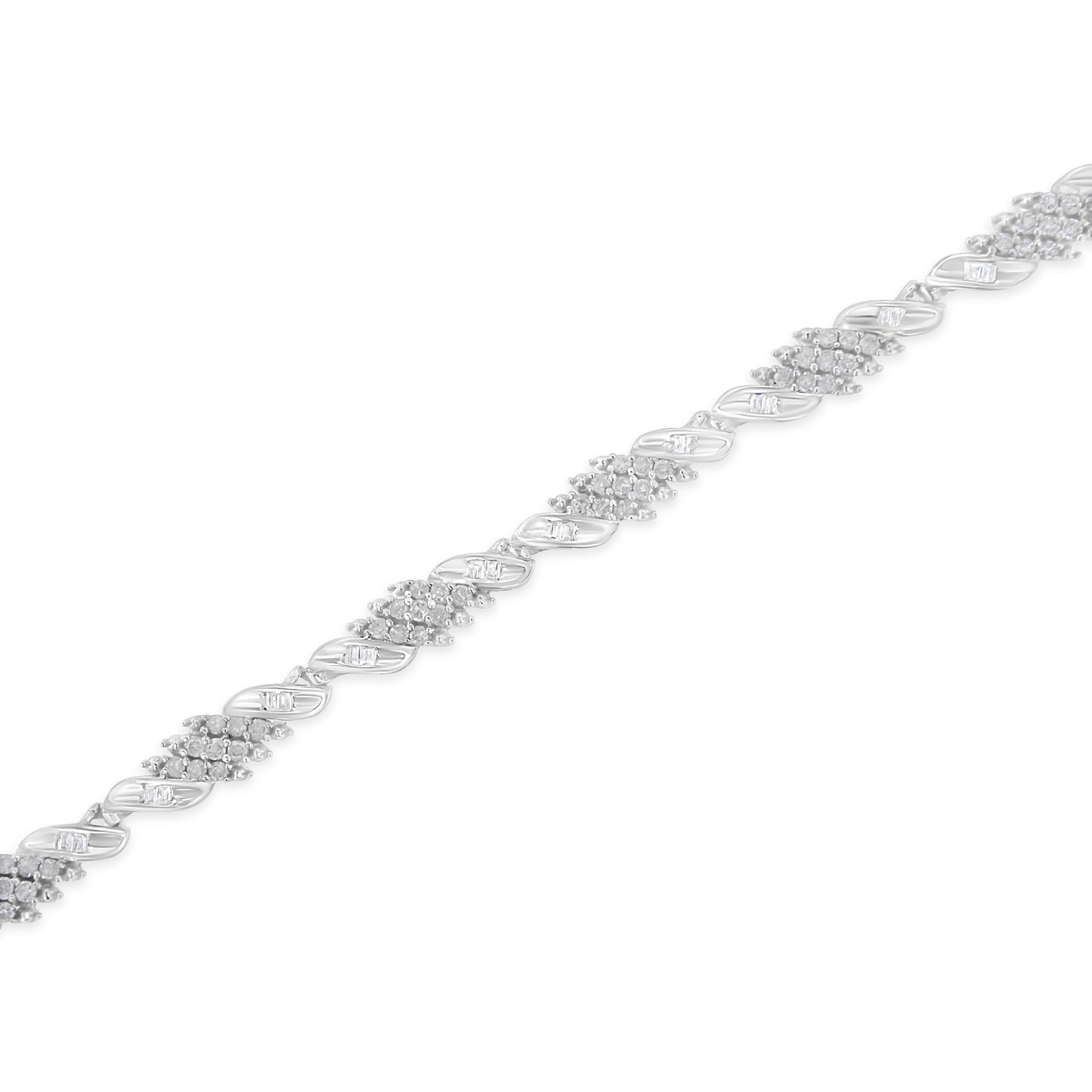 Pulsera de eslabones en forma de ola de diamantes de plata esterlina .925 - 1.48 Cttw