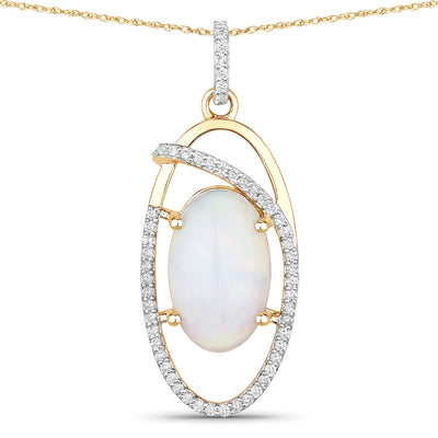 3.59 Carat Genuine Ethiopian Opal & Diamond 14K Gold Pendant