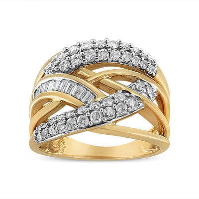 Anillo de cóctel de diamantes de oro amarillo y blanco de 10K - Talla 7
