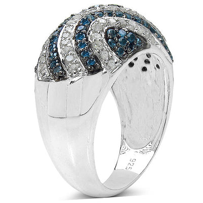 Bague en argent sterling avec diamants bleus et blancs de 1,34 carat