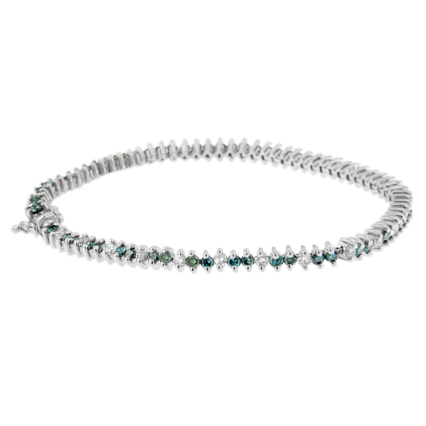 Pulsera de diamantes azules y blancos en oro blanco de 14 quilates