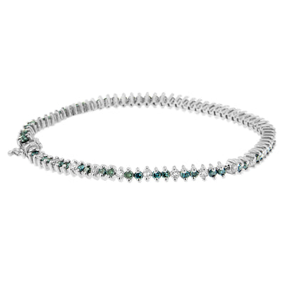 Bracelet en or blanc 14K avec diamants ronds bleus et blancs