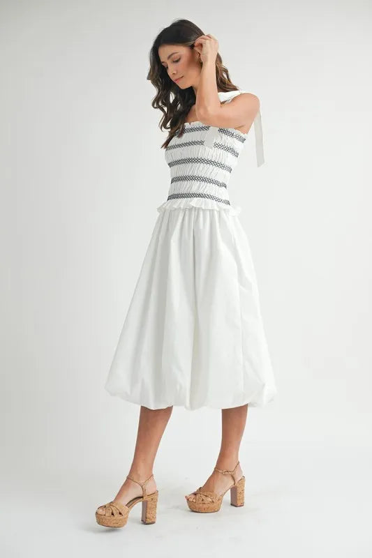 Vestido Midi con Cuerpo Fruncido para Mujeres