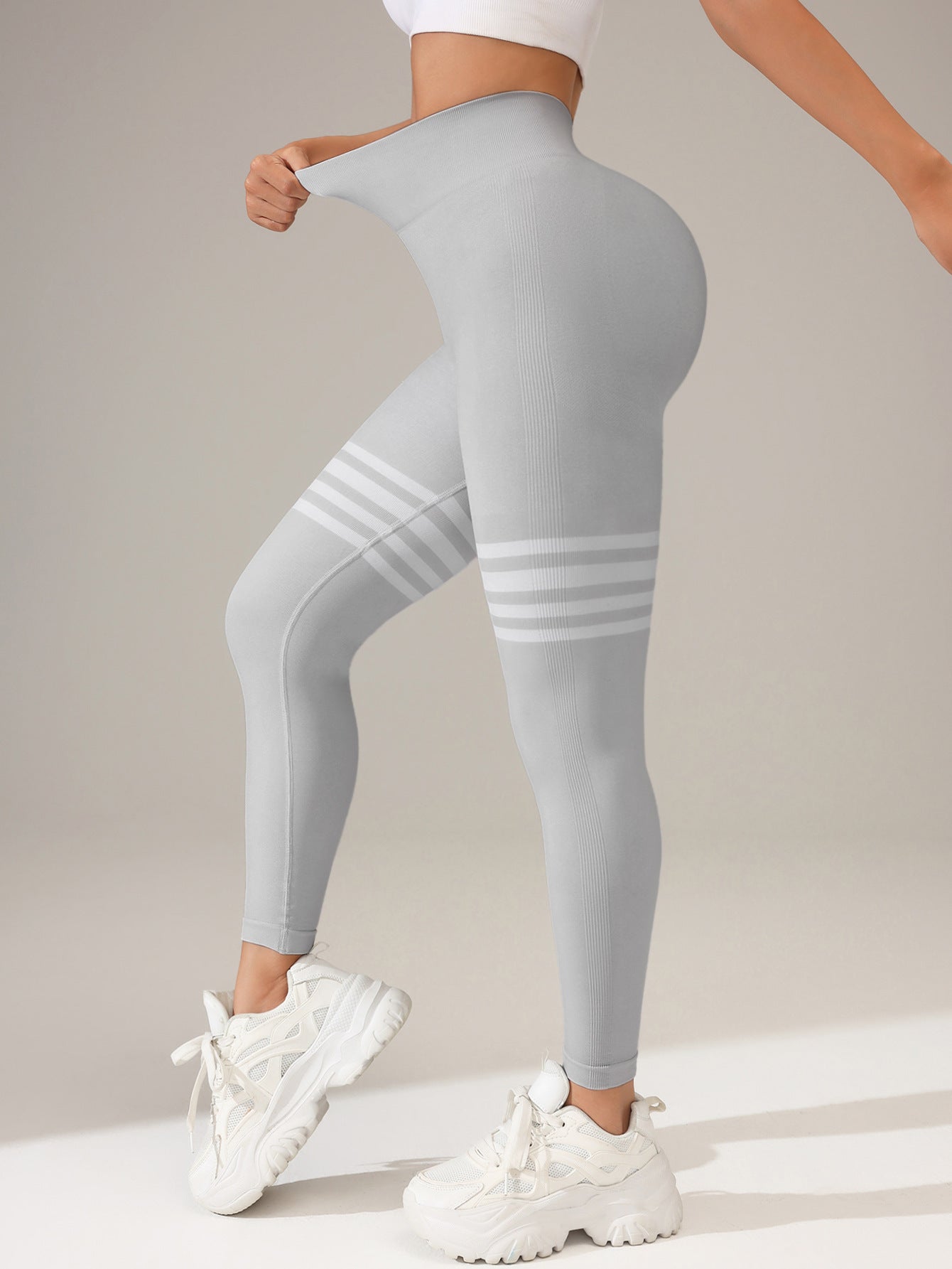 High Waist Striped Outdoor Sports Tights for Women