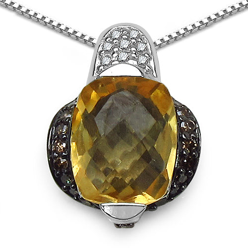 Pendentif en Citrine et Diamant de 2,91 Carats en Argent Sterling .925