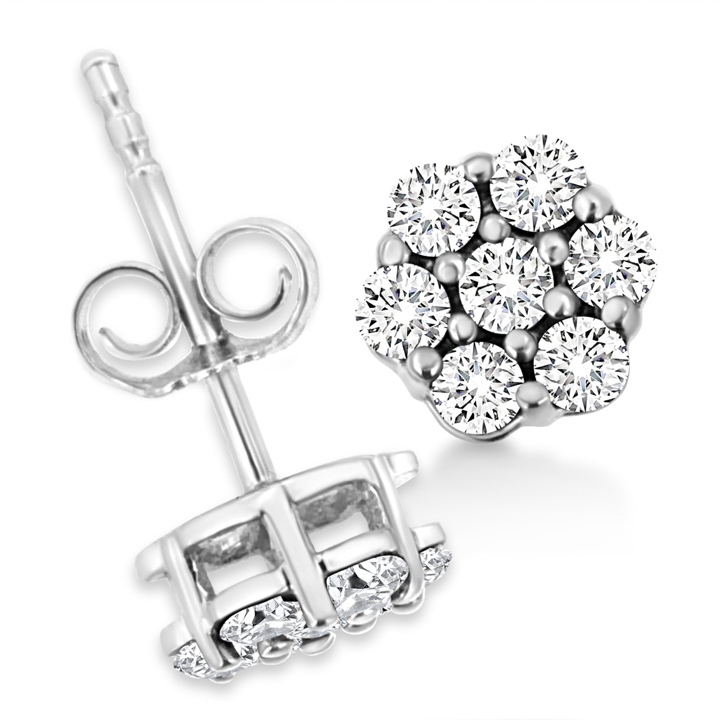 14K White Gold Diamond Flower Stud Earrings - 1/2 Cttw