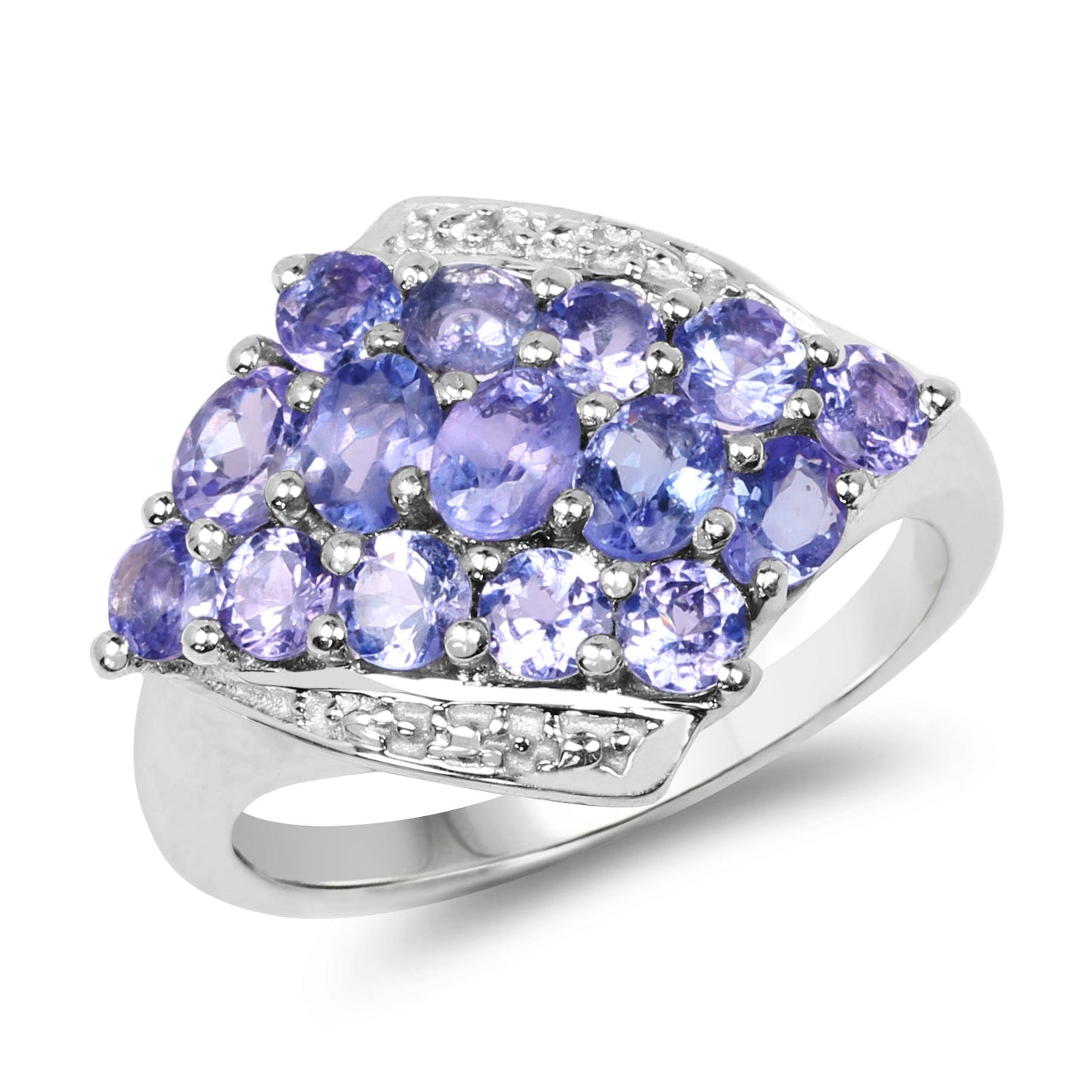 Anillo de Clúster de Tanzanita Genuina de 1.85 Quilates en Plata Esterlina